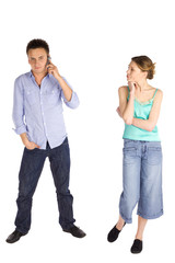 Fototapeta premium Young Casual Couple on White