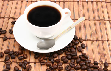 black coffee on bamboo support