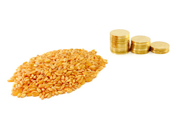 grain of wheat and metal coins