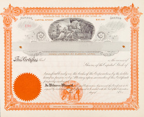U.S. Mining Co Stock Certificate Eureka Utah 1898 © qingwa