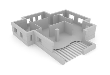 Architectural plan concept in 3D isolated on white