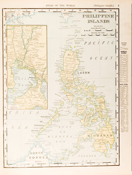 Antique Vintage Color Map of Philippine Islands