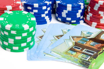 Fototapeta premium Poker Chips House Playing Cards Isolated Gambling
