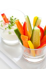 Healthy vegetable sticks with dip
