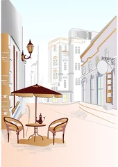 Selbstklebende Fototapete Gezeichnetes Straßencafé Straßencafé