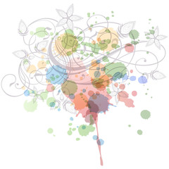 Floral calligraphy ornament - a stylized orchid & color paint