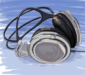 Headphones on blue background - color paint