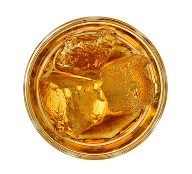 Top view of glass of whiskey