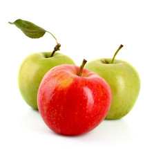Green and red fresh tasty apples isolated on white