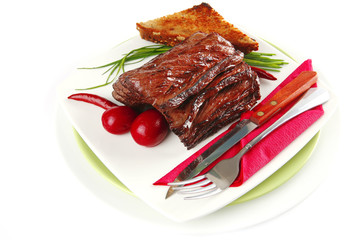 meat and dishware