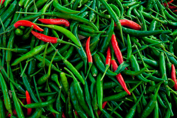 Green and red hot chilli pepper