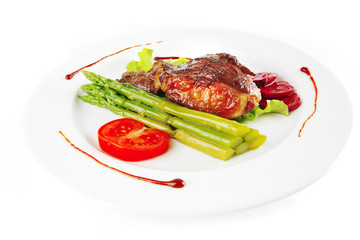 meat served on white