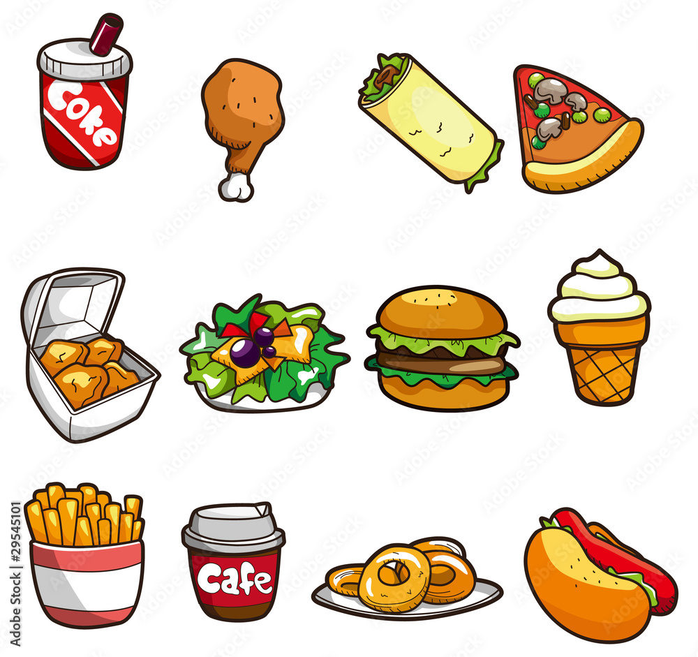 Wall mural cartoon fastfood icon