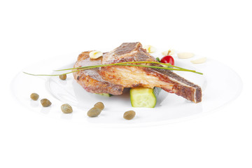 hot roasted lamb meat fillet ready on china plate