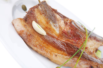 hot roasted lamb meat fillet ready on china plate