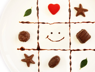Valentine dish of chocolates