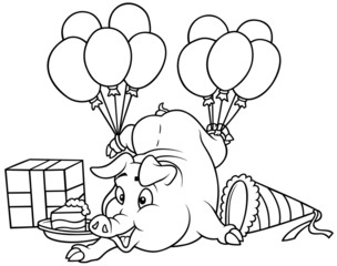 Piglet and Celebration - Black and White Cartoon illustration