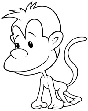 Puppy Monkey - Black and White Cartoon illustration