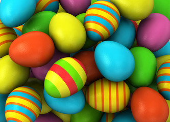 3d Colored Easter Eggs  on white background