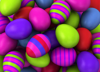 3d Colored Easter Eggs  on white background