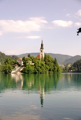 A church on the island in lake Bled in Slovenia