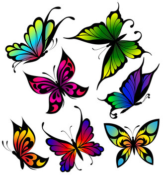 Set of colour butterflies of tattoos