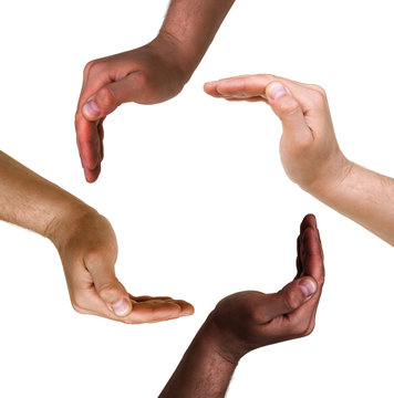 Conceptual symbol of multiracial human hands