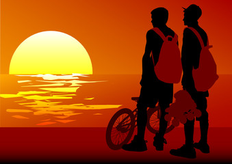 Fototapeta na wymiar Ekstremalne rowerzyści na słońcu