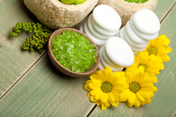 Flowers and green bath salt