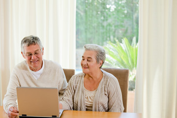 Senior couple looking at their laptop