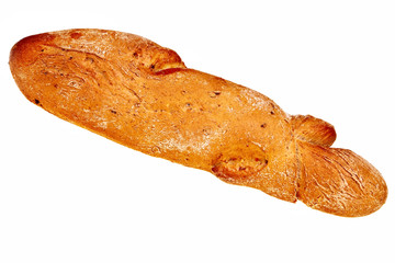 Fresh long cereal roll isolated over white background.