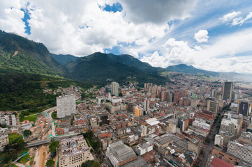 View from above of downtown Bogota in Colombia