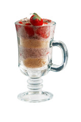 Milk cocktail with strawberry over white. Power clipping path.