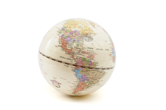 globe with the image of north and south americas
