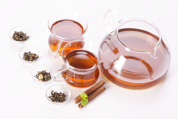 Obraz na płótnie Canvas Green tea, healthy drink in table! Fresh hot tea!
