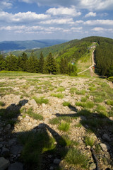 Turyści podziwiający widoki w polskich górach Beskidach