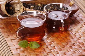 Green tea, healthy drink in table! Fresh hot tea!
