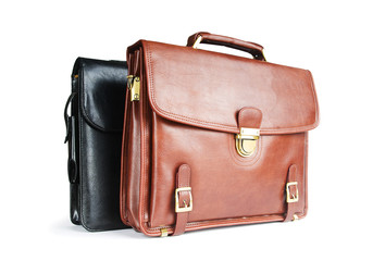 Two leather briefcases isolated on the white