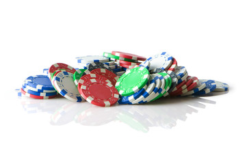 Stack of various casino chips - gambling concept