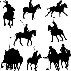 polo players horses vector silhouette - obrazy, fototapety, plakaty
