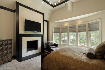 Master bedroom with wall of windows