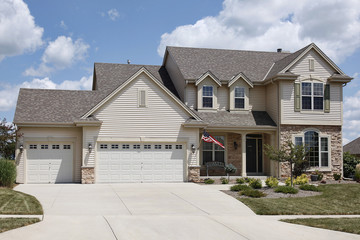 Home with three car garage