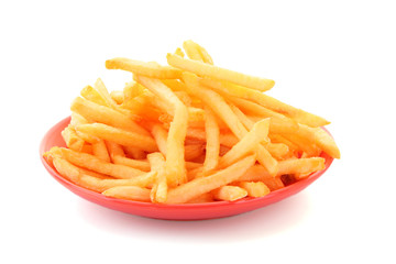 fried potatoes on the plate  on white background