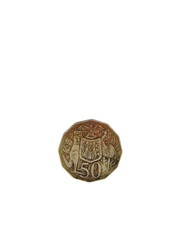 Australian old fifty cent coin with traditional symbols on it