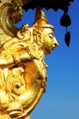 Fototapeta na wymiar Thai art on wall, Nong Wang Pagoda, Khon Khan, Thailand.