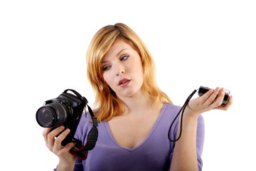 single-lens reflex camera or compact camera? (white background)