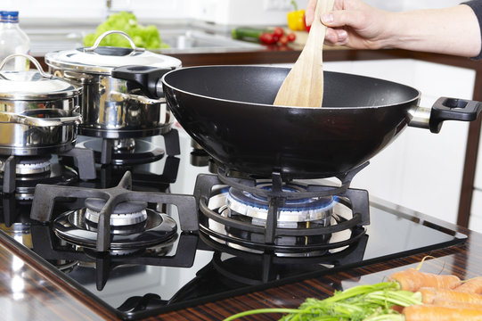 Cooking with a wok