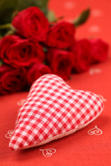Checked fabric heart and roses