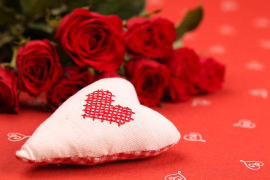 Embroidered Fabric Heart And Roses