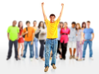 Obraz premium group of casual happy people smiling and standing